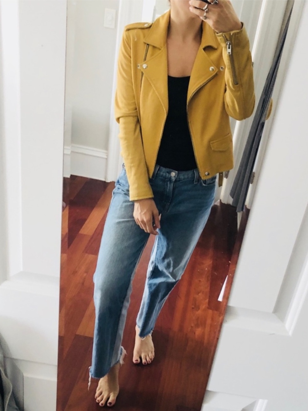 IRO Yellow Leather Moto Jacket as seen on Hilary Duff